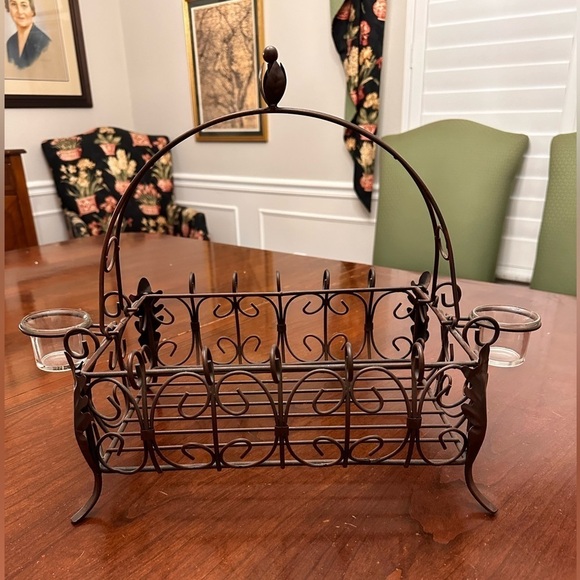 Southern Living at Home Bronzed Wrought Iron Raised Decorative Caddy/Basket - Picture 3 of 13